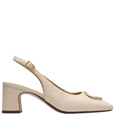 CLARKS WOMENS MID HEEL SLINGBACK - CREAM LEATHER
